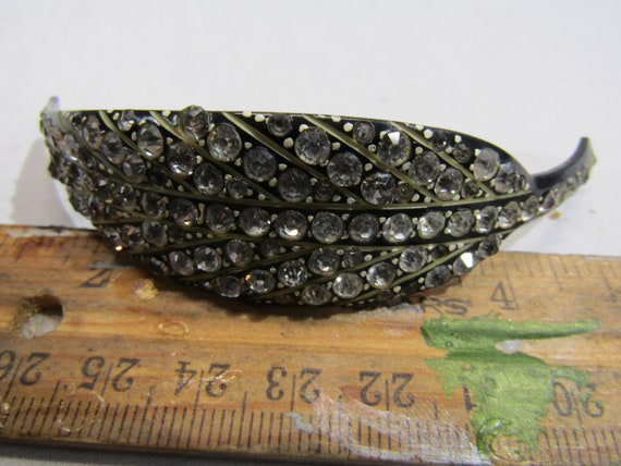 vintage / antique black leaf rhinestone hat pin/b… - image 4