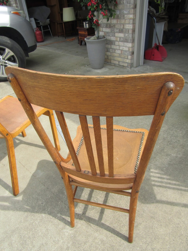 Antique Oak Spindle Back Chair , Leather Seat Chair Etsy