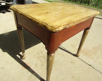 Vintage Rustic Wood Coffee Table: Painted Mid-Century End Table