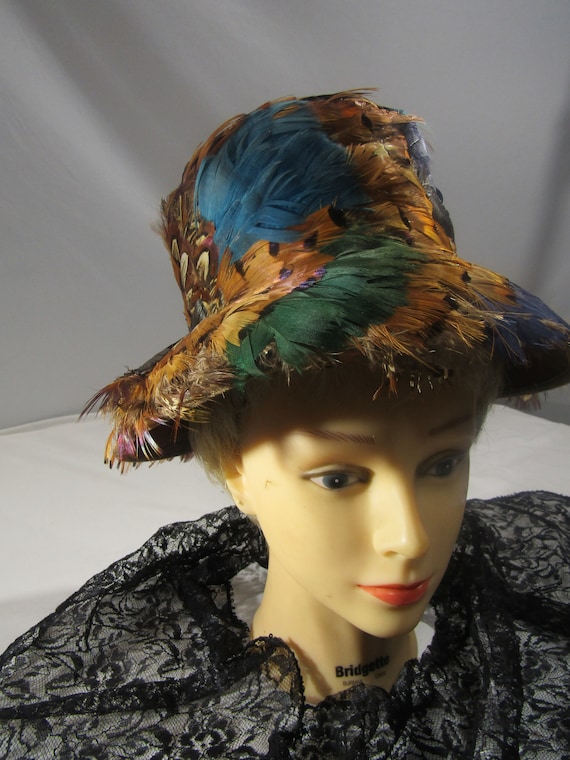 Women’s Vintage Feather Hat Evening Party Unique Cap 1940s Vintage Feather Fascinator Hat | Brown Quail Feather  main image 4