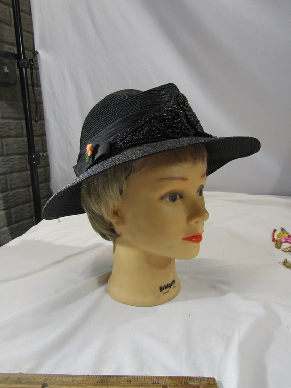 vintage black straw hat - image 1