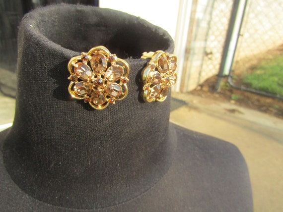 vintage crown Tafari rhinestone clip earrings