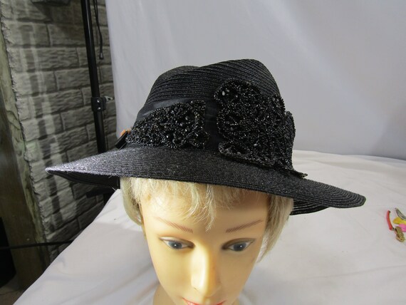 vintage black straw hat - image 3