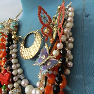 butterfly beaded statement necklace/multi chain necklace