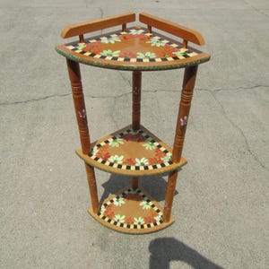 suporte de canto de madeira vintage pintado à mão/suporte de 3 prateleiras
