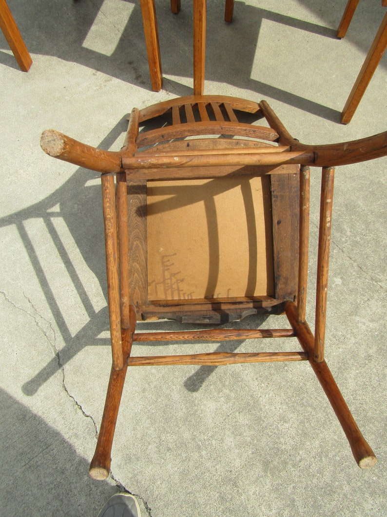 Antique Oak Spindle Back Chair Leather Seat Chair Etsy