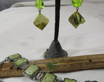 vintage apple green bracelet and dangle earrings