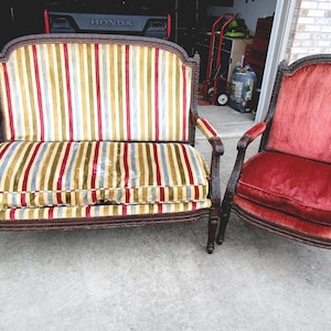 antique Victorian hand carved love seat and chair will call only