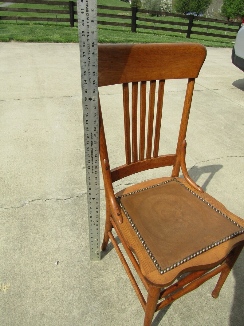 Antique Oak Spindle Back Chair Leather Seat Chair Etsy