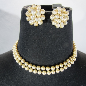 Monet Signed pearl  Necklace clip  earrings