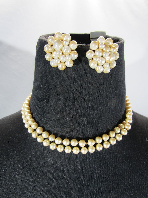 Vintage DeLillo Faux Pearl Choker with Rhinestone Clasp - Ruby Lane