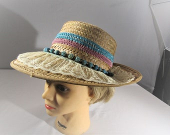 Creative Bohemian Tan Straw Hat,adorned Turquoise Bow  display picture 1