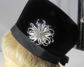 Vintage Black Riviera Hat with Rhinestone Detail, Made in Italy