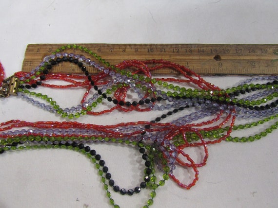 vintage green. purple red beaded necklace  and cl… - image 4