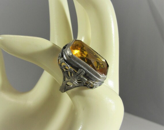 antique sterling ring,  amber stone ring - image 2