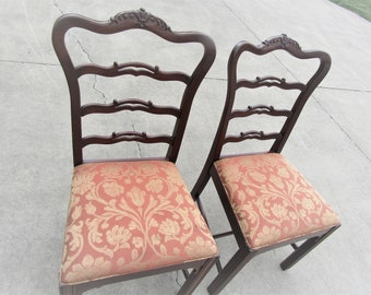 vintage antique wood chairs / PADDED  seat CHAIRS