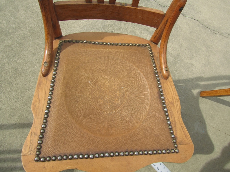 Antique Oak Spindle Back Chair , Leather Seat Chair Etsy