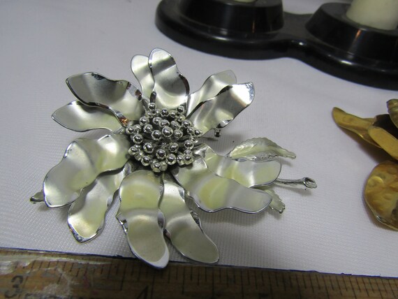 metal flower brooches, 1 signed Coro, group of br… - image 5