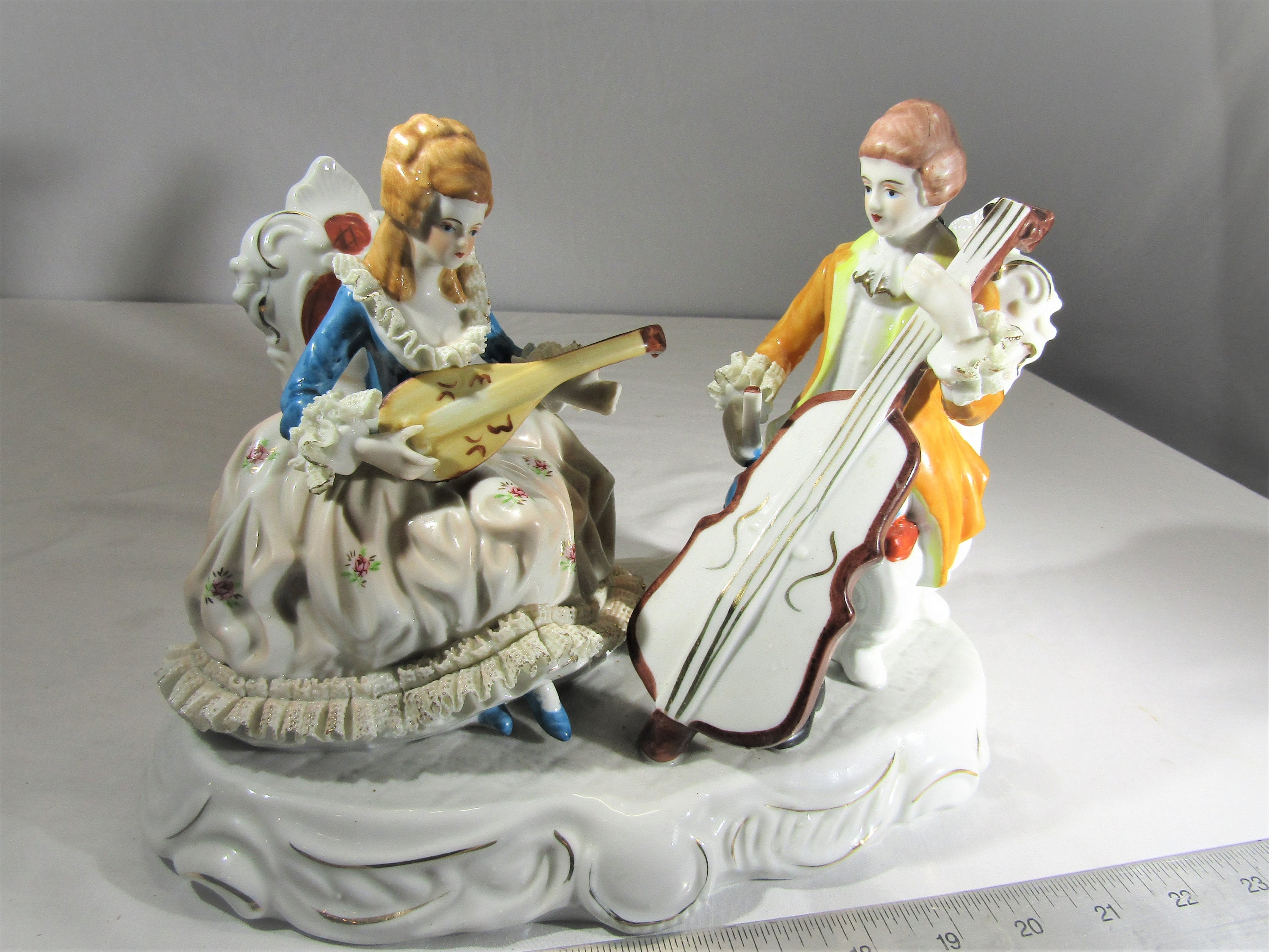 Victorian Figurine Porcelain Figurines Playing Music Etsy