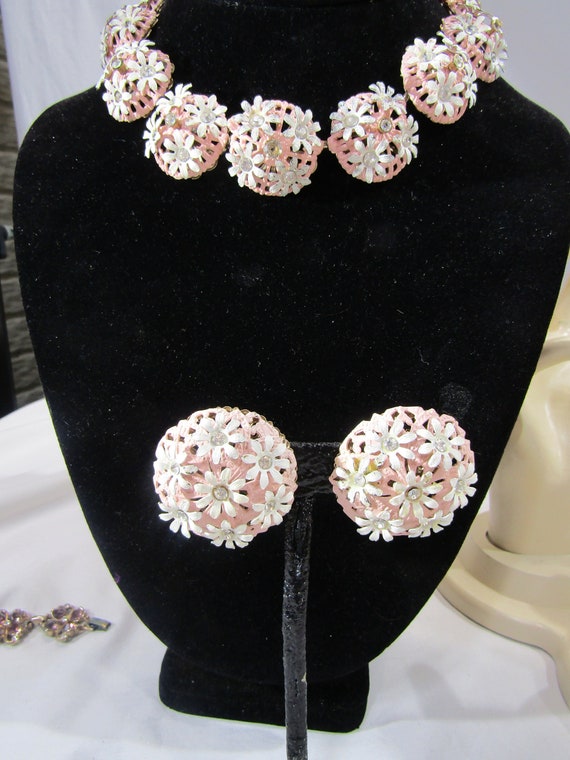 vintage rhinestone necklace and clip earrings - image 1