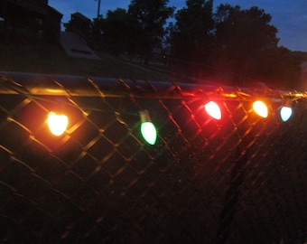 vintage big bulb Christmas lights, light clear lights left