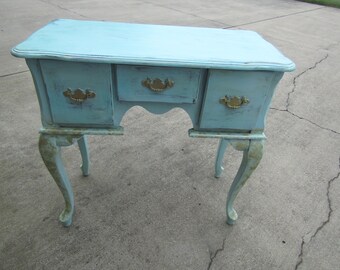 hand painted wood table, art deco table/ vanity/ sec desk