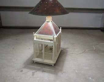 vintage wood bird house light with copper shade