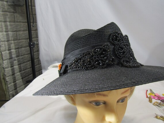 vintage black straw hat - image 4