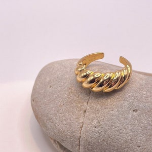 Gold Twisted Croissant Statement Ring, Chunky Dome Ring, Thick Plain Rope Ring, Minimalist Bold Signet, Women Fashion Jewellery Gift