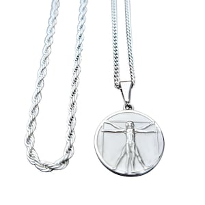 Da Vinci Vitruvian, 2 chains set Mens Womens Silver Pendant Chain Mens Necklace Vintage For Men Boyfriend Gift Stainless steel