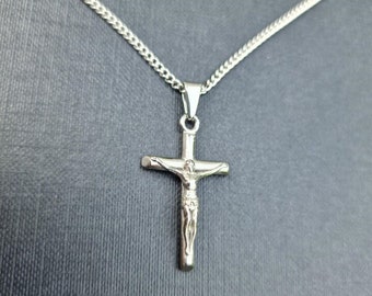 Mens Cross Necklace Crucifix Pendant, 20" Cuban Chain