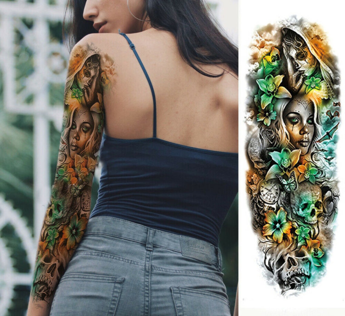 Temporary Tattoos Sticker Full Sleeve Body Art Men Women Fake Etsy