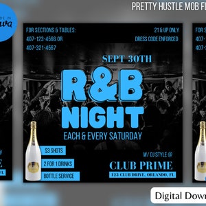 Blue R&B Night Flyer Template For Canva, DIY Event Flyer template, Party Flyer, Club DJ Party Invite for Social Media