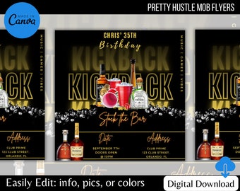 Kickback Party Flyer Template: Black and Gold Event Invite (DIY Canva)