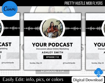 Black and White Podcast Flyer Template for Social Media