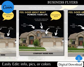 30 Editable Solar Installation Flyer Template: (Digital Download) Canva Pro needed