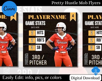 Game Stats Card Template | Canva Template | Instagram Sports Flyer | Baseball or Softball