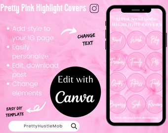 Instagram Highlight Covers - PRETTY PINK Instagram Highlight Templates - GLAM Instagram Highlights - Beauty Instagram Covers - Hair - Lashes
