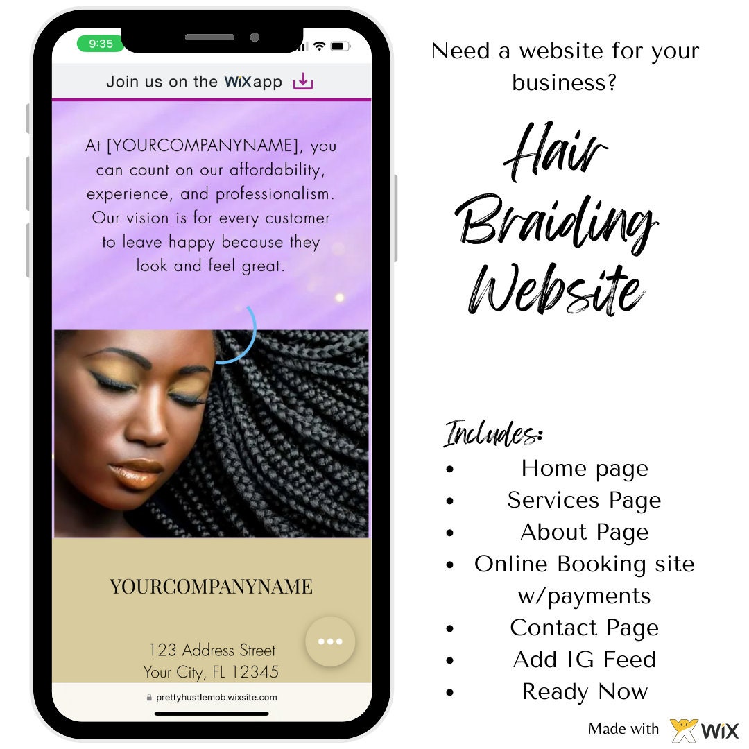Hair Braiding Website Template for Wix |  Wix Template | eCommerce Template | Ready to use website