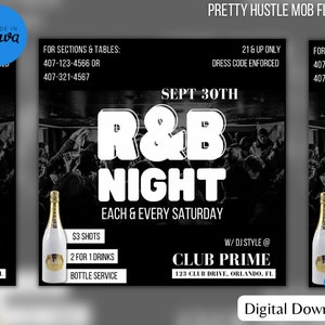 Plantilla de volante nocturno de R&B en blanco y negro para Canva, plantilla de volante de evento de bricolaje, folleto de fiesta, invitación a fiesta de DJ de club para redes sociales