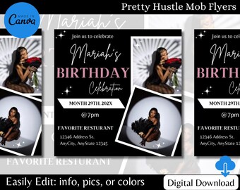 Black and White Birthday Invite template | Instant Download