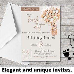 Bear Baby Shower Invitation Template | Printable | Neutral  Invitation Template | Canva Template