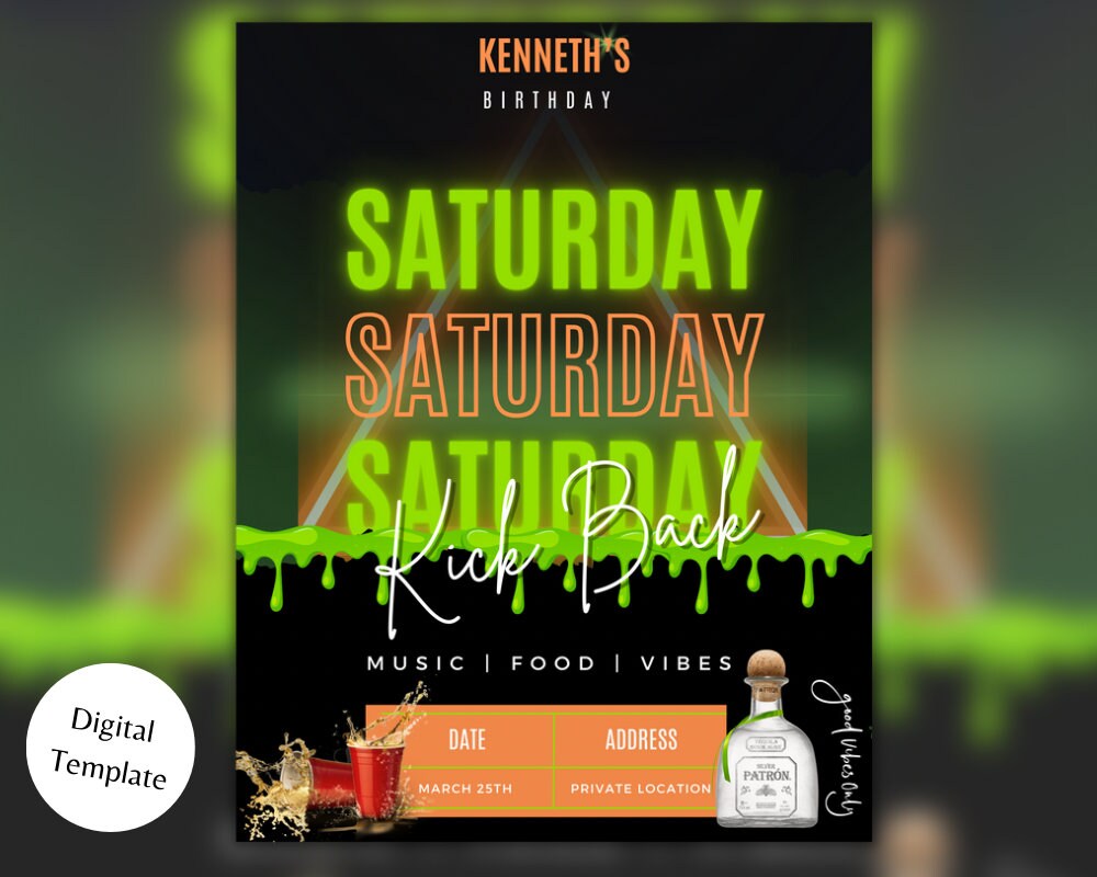 Green Kickback Club Party Flyer Template for Canva DIY Event Etsy