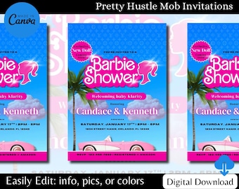 Pink Doll Baby Shower Invitation