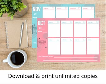 Colorful Weekly and Monthly Calendars | Printable planner and calendars with motivational quotes | Use every year (no dates)
