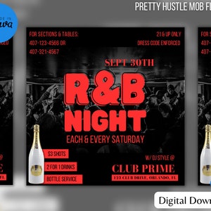 Red R&B Night Flyer Template For Canva, DIY Event Flyer template, Party Flyer, Club DJ Party Invite for Social Media