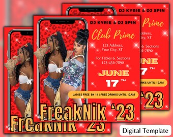 Freaknik Club Flyer Template For Canva, DIY Event Flyer template, Party Flyer, Club DJ Party kickback Invite for Social Media