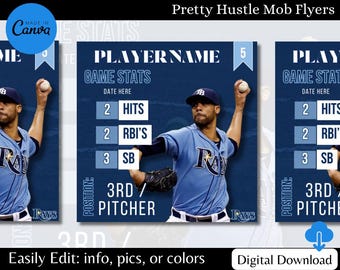 Blue Game Stats Card Template | Canva Template | Instagram Sports Flyer | Baseball or Softball