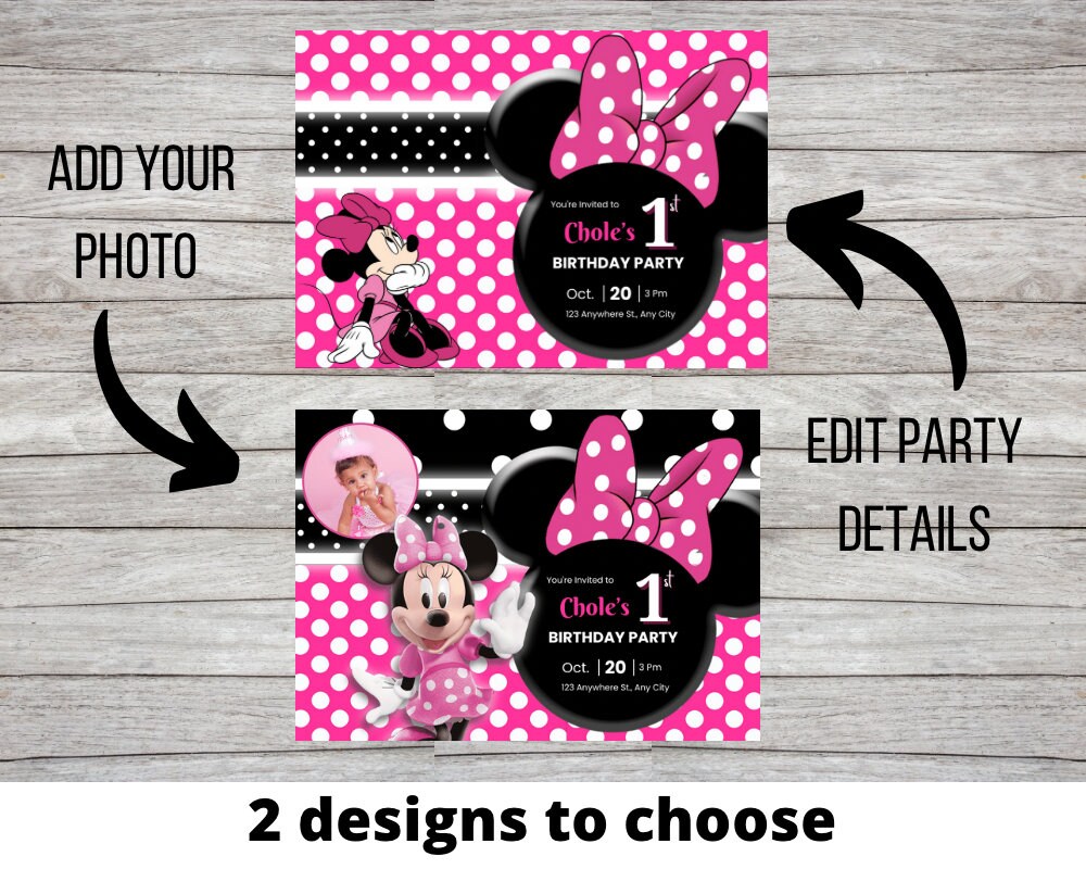 Pink Minnie Birthday Invitation | Birthday Party Invite | Polka Dot ...