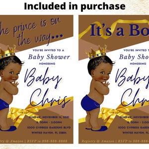Royal blau Baby Shower Einladung Vorlage | Druckbar | Junge Einladung Vorlage | Prinz-Babyparty-Einladungsschablone | Canva Vorlage